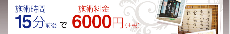 施術時間15分前後で施術料金6000円（+税）